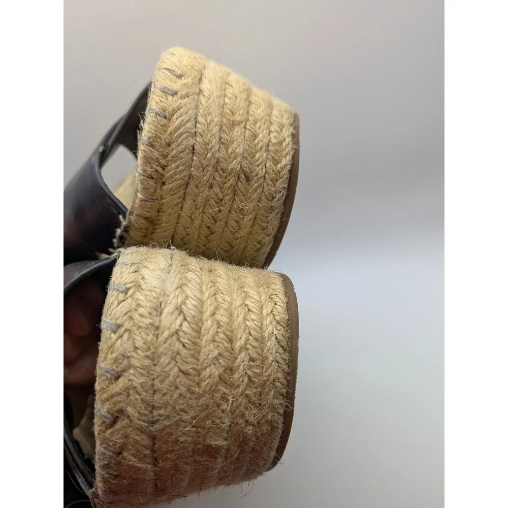 Marc Fisher LTD Adalyn Black Leather Espadrille Wedge Sandals Womens 7M